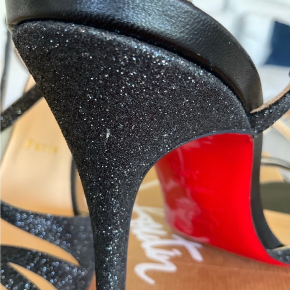 Authentic Christian Louboutin Audrey Strappy Black Glitter Sandal, size 39.5 - Picture 8 of 9